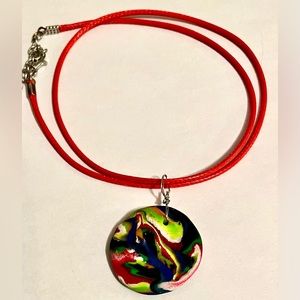 Handmade Clay Necklace Primary Colours Red Blue Yellow Reversible Unique